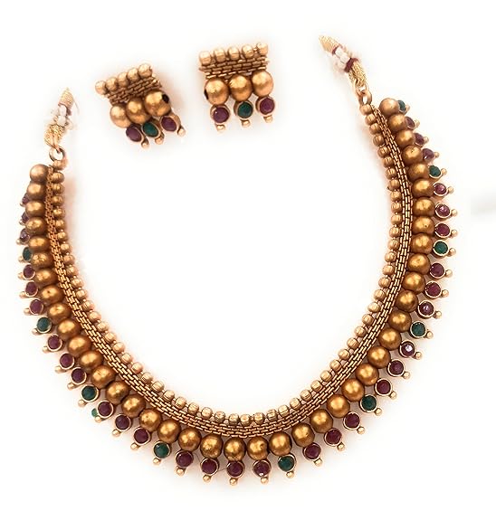 Adyashree Emporium Traditional Temple Jewellery Lakshmi pendant set ruby Pearl Mango Design Mohan mala haram. Latest Wedding Jewellery Necklace for Women and Girls