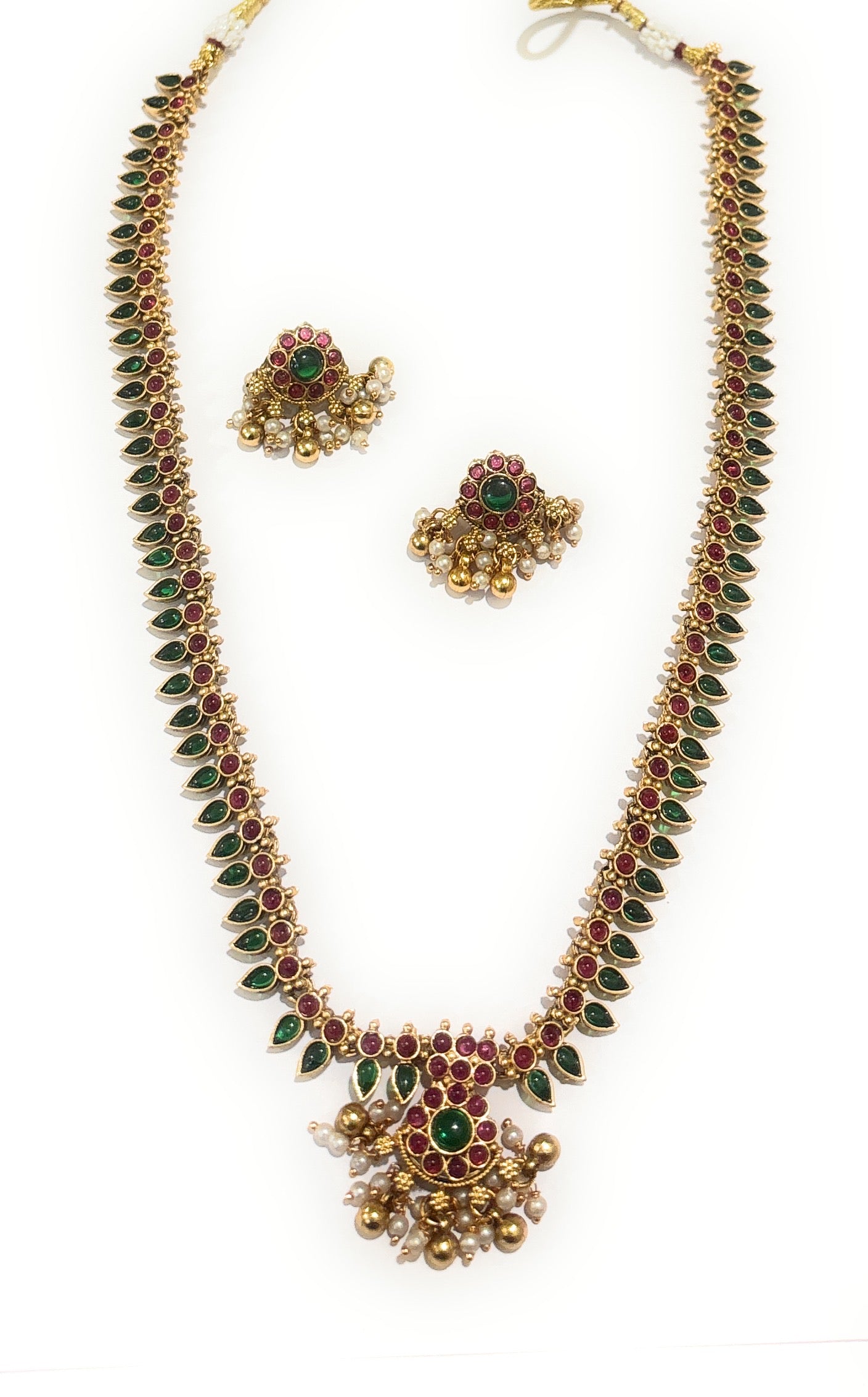 Adyashree Emporium Laxmi Choker Design pattern Ruby & Emerald, pearl based Gold plated south Indian Wedding Traditional temple jewellery set. Latest fashion Jewellery for Girls & Women.