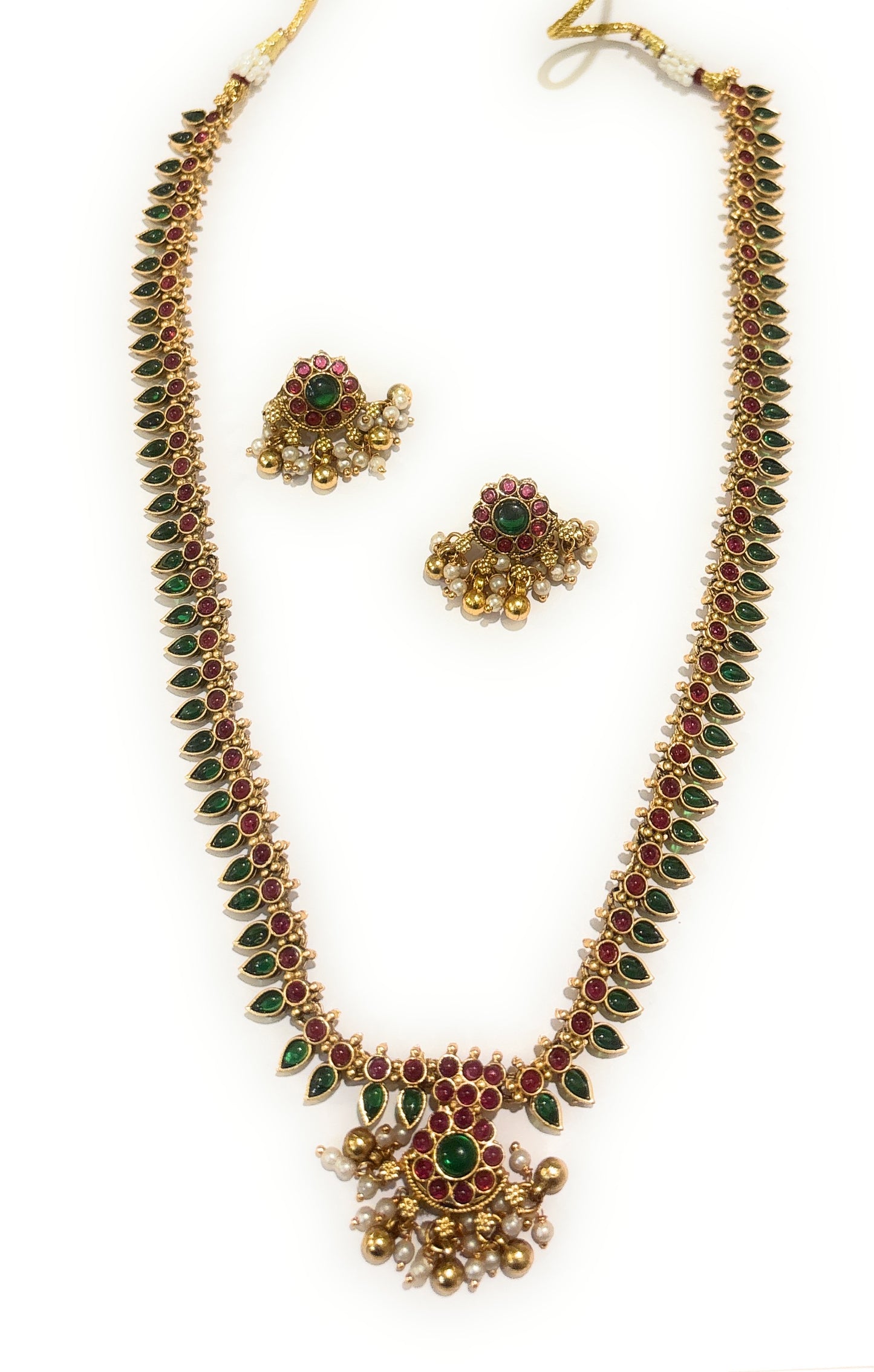 Adyashree Emporium Laxmi Choker Design pattern Ruby & Emerald, pearl based Gold plated south Indian Wedding Traditional temple jewellery set. Latest fashion Jewellery for Girls & Women.